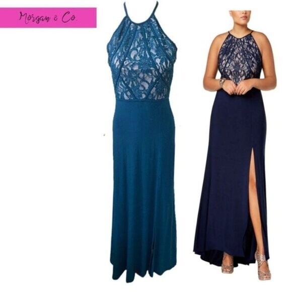 Womens Slitted Floral Sleeveless Halter Full-Length Formal‎ Pencil Dress - Picture 2 of 8